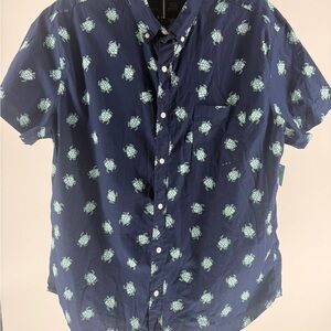 J. Crew Navy Blue Sea Turtle Short Sleeve Button Down Shirt Top Size XXL 2X New